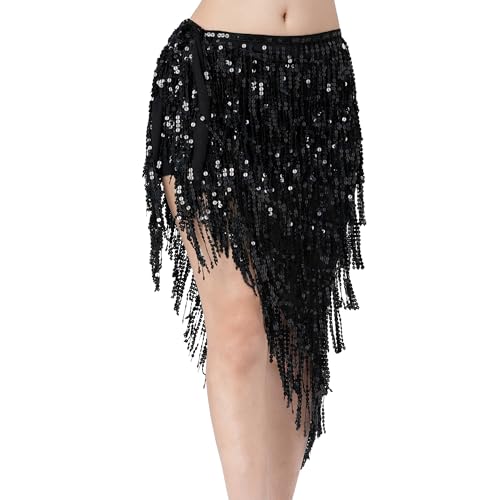 Foulard pour danse orientale avec pompon à paillettes noir - 2