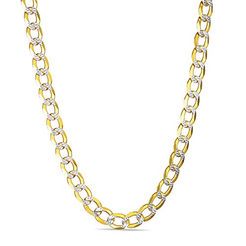 PORI JEWELERS 18K Gold Over Solid 925 Sterling Silver Two Tone Diamond Cut Cuban Chain-3mm, 4mm. 4.5mm, 5mm, 7mm, 8mm, 9mm- For Men and Women- Made in Italy
