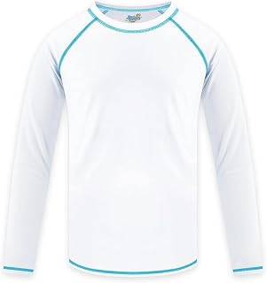 Boys Swim Shirt Rash Guard Long Sleeve for Youth Children Kids Rashguard Water Swimwear UPF+ 50 Swimming Sun Shirt White Swim Top 12-14Y
