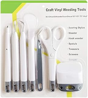 Weeding Tools for Vinyl,Scissor,Tweezers,Weeders,Scraper,New Spatula,Scoring Stylus,Basic Weed Removal Tool Kit for Cricut/Silhouette/Siser HTV/Oracal Vinyl,7 pcs Gray