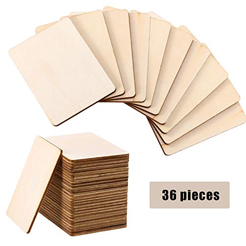 Boao Blank Wood Squares Wood Pieces Unfinished Round Corner Square Wooden Cutouts For Diy Arts Craft Project, Decoration, Laser Engraving Carving (2.5 X 3.5 Inch, 36 Pieces) #TOP5