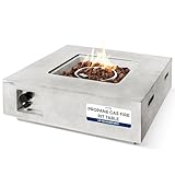 SereneLife Propane Fire Pit Table, 40,000 BTU Outdoor Square Gas Fire Pit with Cover, Weather-Resistant Metal, Adjustable Flame, Lava Rock Set, Ideal for Patio, Backyard & Terrace (30” x 30” x 11”)