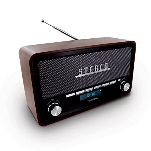 Metronic 477230 Radio Vintage numérique Bluetooth, Dab+ et FM RDS avec entrée Audio, Fonction Double Alarme et dimmer