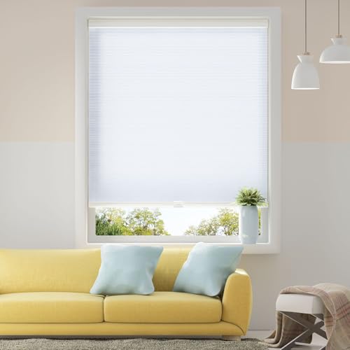 Honeycomb Cellular Shades Cordless Light Filtering for Windows Inside & Outside Mount, 31' W x 64' H, White(Light Filtering)