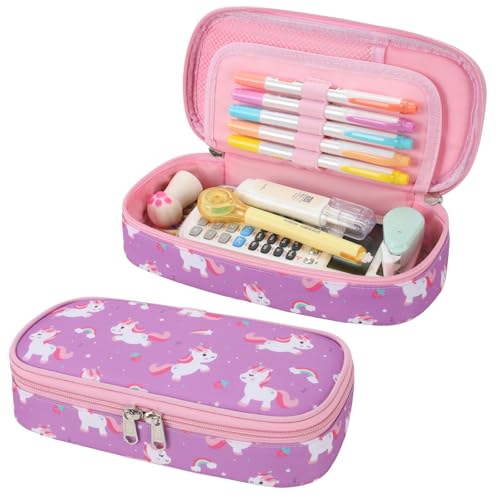 Image of Cute Kids Pencil Case - Girls Pen Pouch Large School Organizer | Pen Bag & Smooth Zipper, Multi-Slot Storage, Mesh Pocket, 900D Water Resistent, Giftable School Supplies, Pink Purple Unicorn