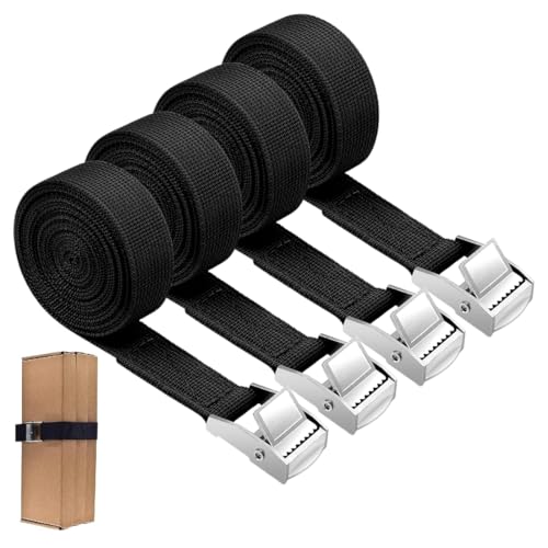 Sangle Arrimage, 4 Pièces, Kit de Fixation avec Sangle de Serrage Boucle de Serrage, sangles d'arrimage, sangles de fixation pour vélo, moto, Voiture,...