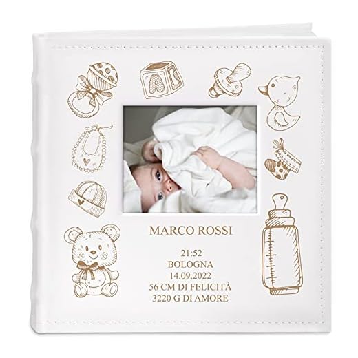 Maverton Album Foto Personalizzato - Album Fotografico Personalizzabile per Foto - 100 pagine - 200 foto 10x15cm - regali neonato, compleanno, battesimo - Felicità