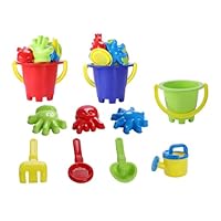 YMCtoys - Kid's Mini Beach Sandbox Tool Play Set, Watering Bucket, Hand Tools, Sand Molds (6 Piece)