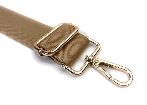 Image of Tan Purse Strap with Light Gold Hardware 1-1 /2 Inch Wide Solid Color Replacement Crossbody Guitar Style Shoulder Strap for Handbags Totes