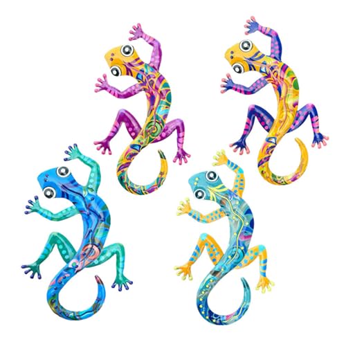 Renchey Décorations Murales Extérieures En Métal | Collection de 4 Sculptures Métalliques de Lézards Décoratifs | Ornements Décoration Maison Petit Sculptures Jardin Rampe Clôture Terrasse Extérieur