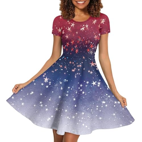 Image of POLERO Sunflower Dress for Women Floral Summer Dresses Short Sleeve Casual Sundresses Midi Dresses