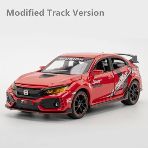 Image of New 1:32 Civic Type R Diecast Alloy Metal Pull Back Car with Openable Doors Music Sound and Light Vehicle Toy Car for Kids Boys (White)