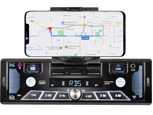 Trevi SCD 5602 BT Autoradio FM 40W con Supporto Estraibile per Smartphone Fino a 7, Funzione Audio Wireless e Conversazioni Vivavoce, Ingressi USB e AUX-IN, Display LCD e USB Fast Charge