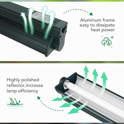 Image of T5 Reptile Light Fixture Green Combo Kit 24W Light Fixture Reptile Terrarium Hood 10.0 UVB Light Bulb Fluorescent Tube Ideal for Tropical and Deserts Such as Bearded Dragon Lizards and Tortoises