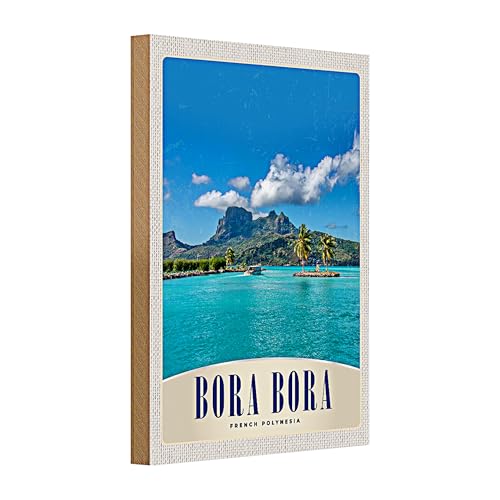 Plaque en bois | Bora Bora | Polynesia française | Décoration vintage | 20 cm x 30 cm