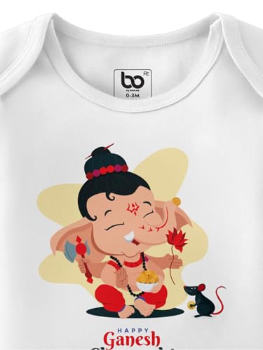 Image of BONKIDS Baby Kids Cotton Stretch Leotard Vibrant Ganesh Idol with Ganapati Bappa Morya Print