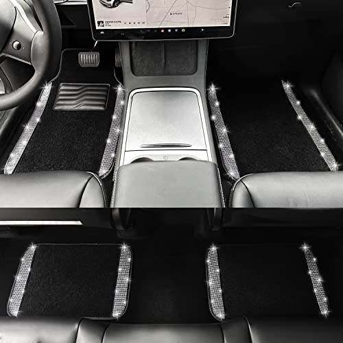 Tidodiusea 10 Pcs Bling Car Accessories Set, Bling Car Seat Covers Two Front Seat, Car Floor Mats, Steering Wheel Cover Fit 15 Inch, License Plate Frames, Universal Fit Most Cars(Silver Diamond) #TOP6