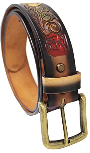 CHALLENGER 37-38 Western 1 1/2" Wide Rodeo Multicolor Rose Tooled Brown Leather Belt 26FK143