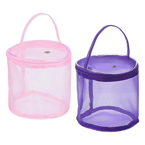 Image of PATIKIL Yarn Storage Bag, 2 Pack Portable Crochet Knitting Bag Case Skein Ball Holder Mesh Organizer Crocheting Tote for Sewing Craft Projects, Pink Purple