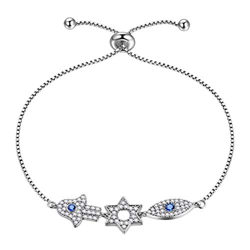 Aurora Tears Hamsa DB0110W - Pulsera de plata de ley 925 con colgante de ojo de David de seis puntos, joyería para mujeres Cover