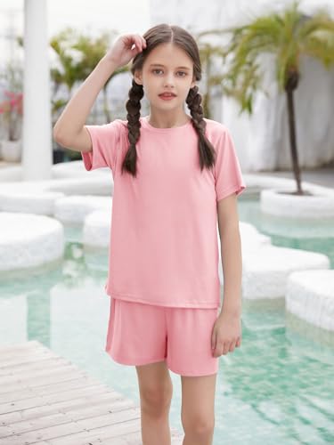 Image of Girls Outfits Short Sleeve Tshirts and Shorts Set Summer Clothing
