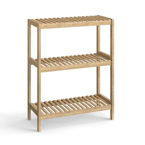 HLXZN 3-Tier Bamboo Freestanding Shelf Unit, Multifunctional Small Bookshelf Bookcase for Bathroom...