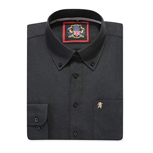 Jet Black Mens Oxford Plain Shirt, Slightly Tapered Fit, Button Down Collar, Long Sleeve, Formal or Casual Attire English Style by Janeo British Apparel, S