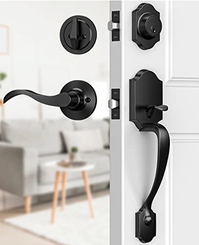 Image of Brightify Front Door Handle and Deadbolt Set, Front Door Lock Set, Front Door Handles with Lever, Single Cylinder Exterior Door Handle, Reversible for Right&Left Handed