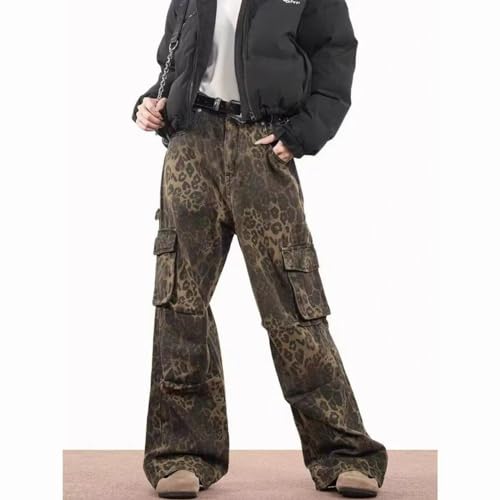 OCUH Y2K Leopard Print Pants Multi-Pocket Jeans Casual Loose Beggy Vintage Denim Pants Leopard Print Jeans2