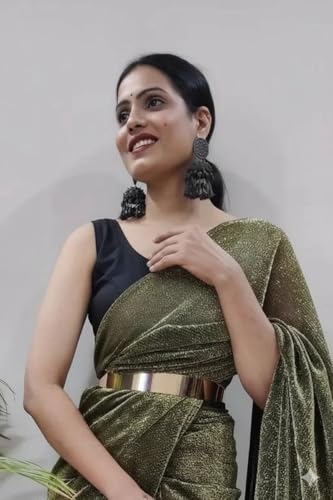 Image of Vragi Women's Solid Plain Lycra Saree with Unstitched Blouse piece DELTA BLACKBLOUSE GOLD 13
