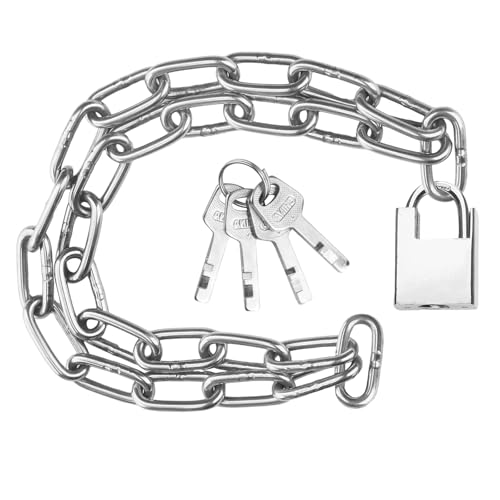 6MMx50CM Padlock and Chain, 304 Stainless Steel Chain Link High Security Chains Bike Chains Lock for Motorbike Bicycle Scooter and Doors Theft Protection