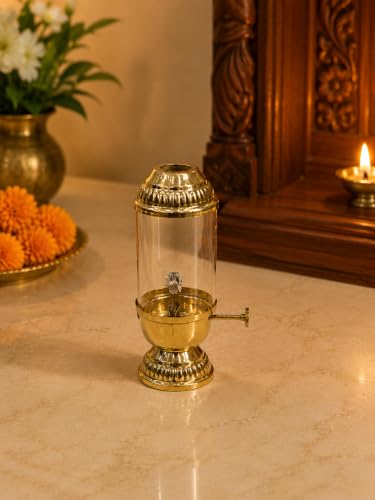 Image of K.N Creation Brass Akhand Diya with Adjustable Bati,with Screw Lever for Puja,Akhand Jyot Diya with Wick Lifting Screw Lever,Brass Diyas for Pooja,Akhanda Jyothi Deepam (Small- 60 ML)