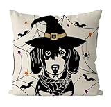 GAGEC Halloween Pillow Covers 18x18 Inch Dachshund Throw Pillow Covers Holiday Farmhouse Pillowcase Dog Couch Cushion Case for Indoor Outdoor Home Sofa Decor
