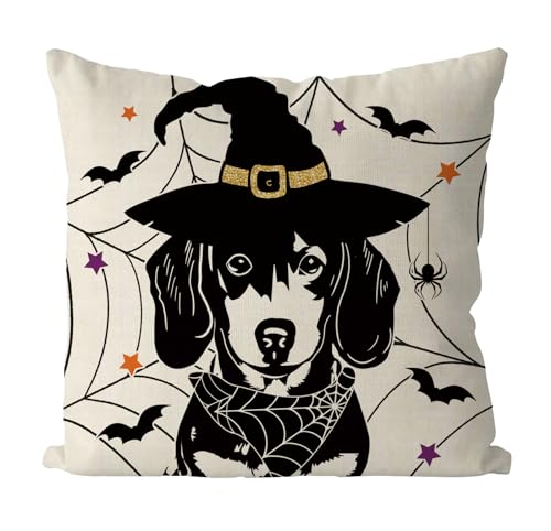 GAGEC Halloween Pillow Covers 18x18 Inch Dachshund Throw Pillow Covers Holiday Farmhouse Pillowcase Dog Couch Cushion Case for Indoor Outdoor Home Sofa Decor