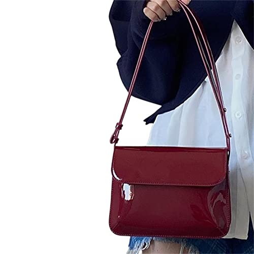 Sac à main rétro verni pour femme - Petit sac carré tendance sous les bras - Sac à main pour femme - Rouge
