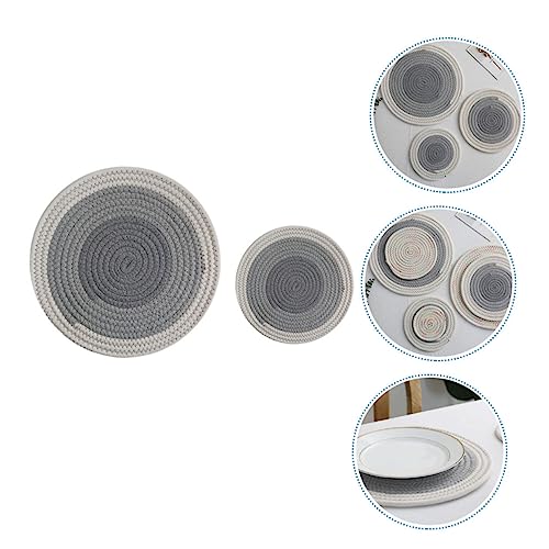 Sous-verre tissé rond isolant et anti-brûlure Cabilock en coton gris pour table
