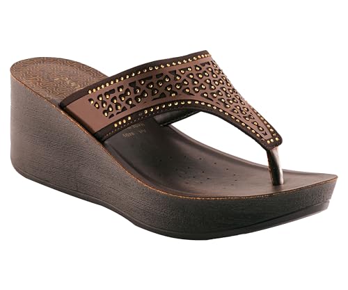 Image of puntoblu Embellished Ultra Comfort Platform Heels for Women | Comfortable Padded Footbed | Anti-Skid & Durable High Heel Slippers for Girls | Ideal for Casual, Party & Ethnic Wear