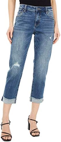 KUT from the Kloth Amy Crop Straight Leg Jeans for Women - Pocket Construction with Belt Loop Waist, Cut-Off Rolled Cuff, and Zip Button Closure Bubbly 00 26