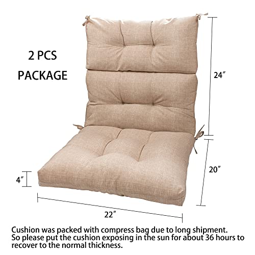 Magpie Fabrics Indoor Outdoor Tufted High Back Chair Cushion Set Of 2, Waterproof All-Weather Deep Seating Rocking Chair Patio Garden Chaise Lounge Sun Lounger Chair Cushions(Beige Linen) #TOP2