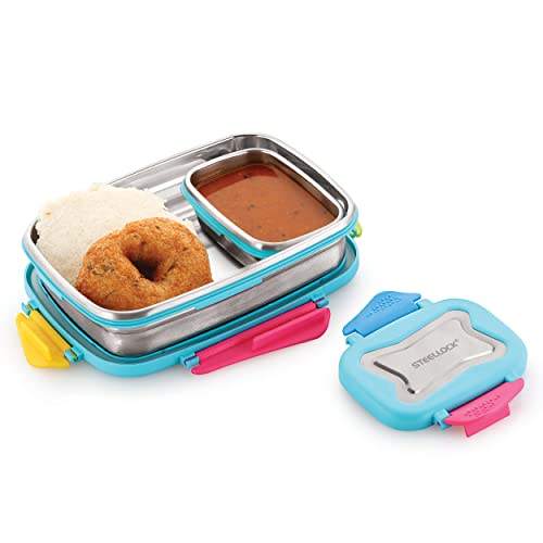 Image of STEELLOCK Smart Stainless Steel Tiffin Lunch Box for School and Office 2pc Set | Airtight & Leakproof | Rectangle| (1pc - 750ml & 1pc - 170ml) Romeo