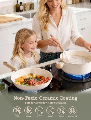 Image of Astercook Pots and Pans Set Non Stick,Non Toxic 18 Pcs Ceramic Cookware | Dishwasher Safe Induction Cookware for Everyday Cooking & Housewarming Gifts