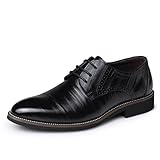 Rojieso Zapatos De Vestir Con Puntera Degradada Para Hombre, Oxford Formales Puntiagudos Cordones, Informales, Traje Negocios, Esmoquin Negro, 47 EU