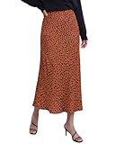 BTFBM Satin Skirts for Women Trendy Spring Summer 2026 High Waisted Leopard Print Cocktail Wedding Long Silk Midi Skirt(Dot Brick Red Black, Small)