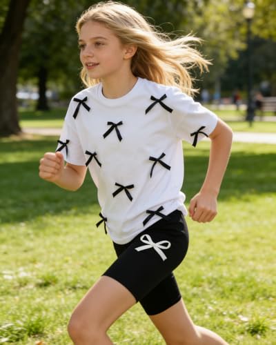 Image of Kids Girl Clothes Heart Print Short Sleeve Top and Shorts Cute Girl Summer Outfits Short Set