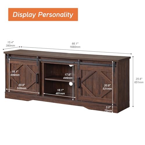 Image of WAMPAT Farmhouse Style TV Stand for 60-75 inch TV w /Distressed Wood Finish