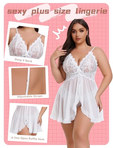 Image of Avidlove Plus Size Lingerie for Women Sexy Lingerie Dress Lace Babydoll Lingerie V-Neck Open Front Strap Nightdress