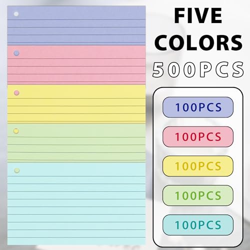 500PCS Colored Index Cards, 3x5 Inches Flash Cards with Ring, Lined on Both Side Notecards Ruled Study Card Flashcards Heavy Note Cards for Studying, Learning, School, College - Thumbnail 2