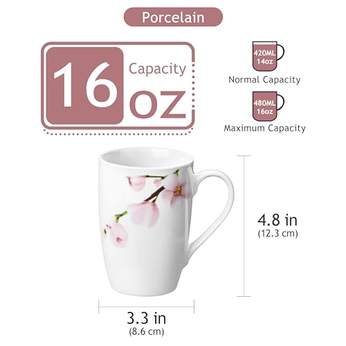 VEWEET Large Coffee Mugs Set of 6, 16 OZ Coffee Cups Set with Handle, Floral Mug Sets Ceramic Cup Set for Kitchen, Microwave& Dishwasher Safe, Series ANNIE by VEWEET - Image 3