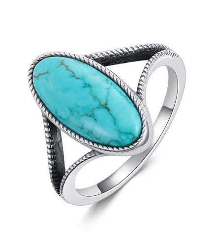 Authentic Turquoise Sterling Silver Oval Ring for Women