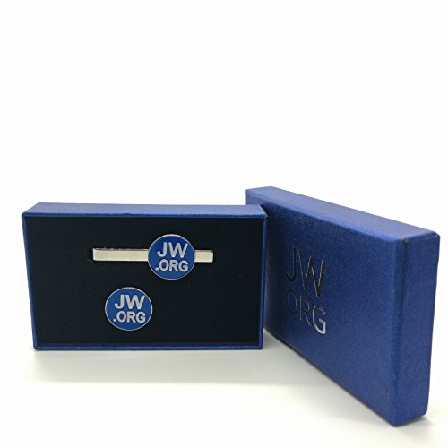 Image of Perfect JW.Org Gift-Jw.org Necktie Clip and Lapel Pin Set With JW.ORG Logo Gift Box-Round-Silver+Blue